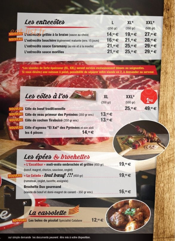 Carte et menu de Le Boeuf en Folie à Rivesaltes — Viandes suite