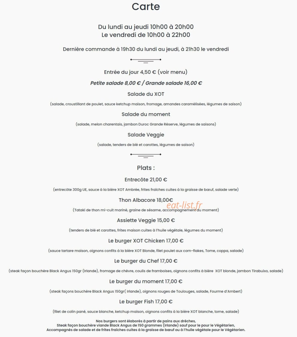XOT brewpub — carte page 2