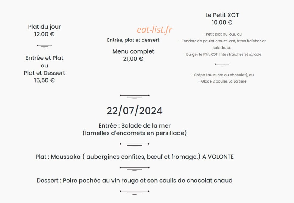 XOT brewpub — carte page 1
