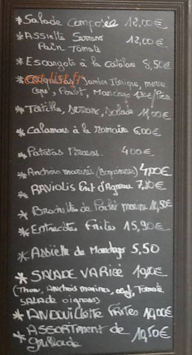Bistrot du chateau — carte page 1