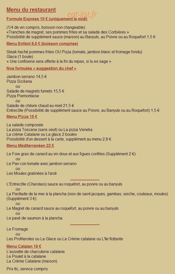 Restaurant Pizzeria du Fort de Salses — carte page 3