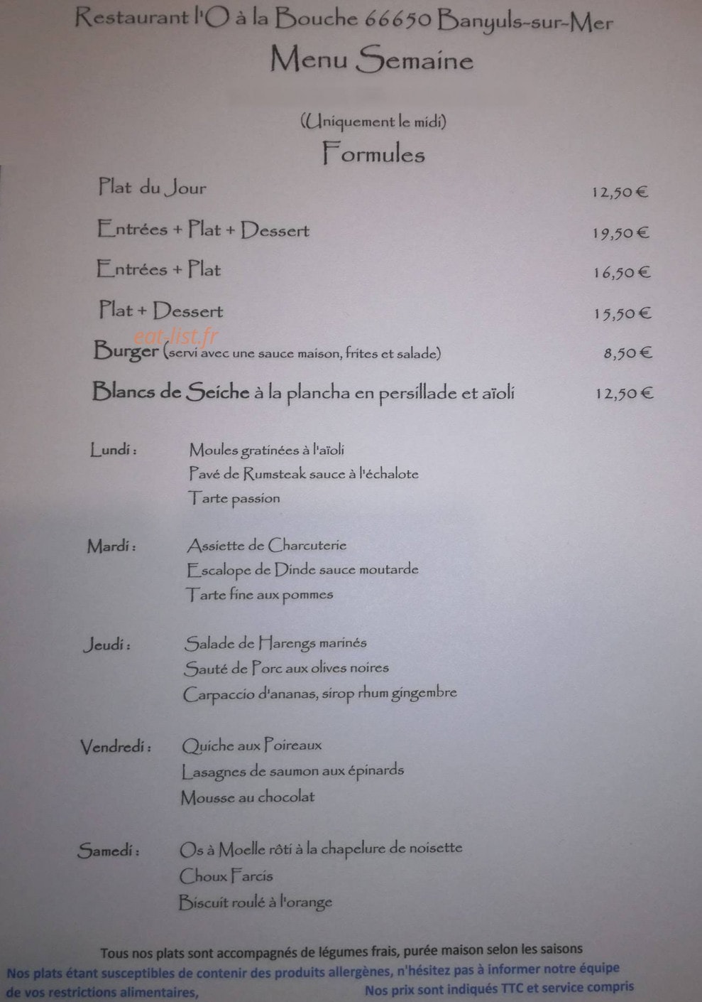 L'O À La Bouche — carte page 1