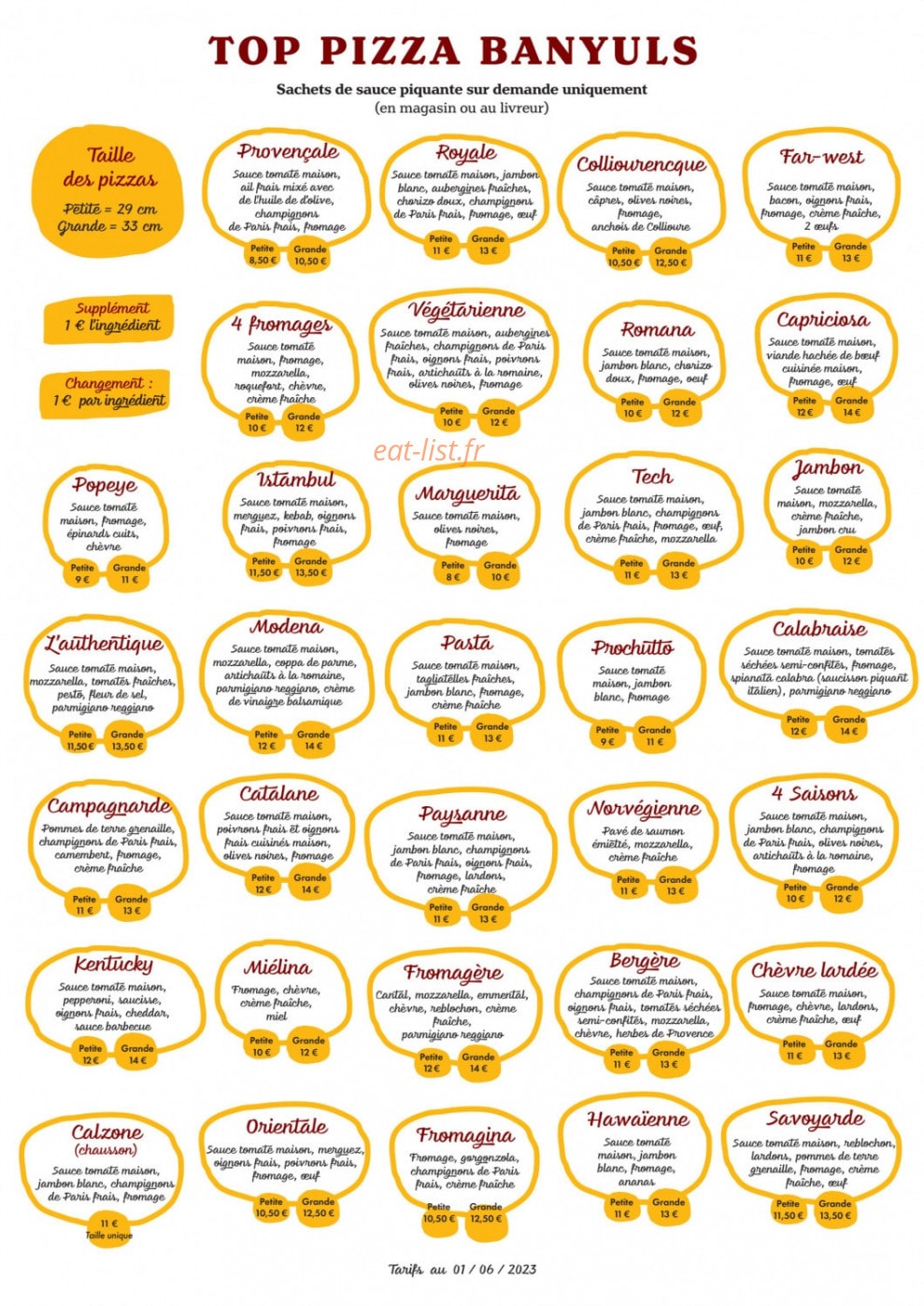 Top Pizza Banyuls — carte page 1