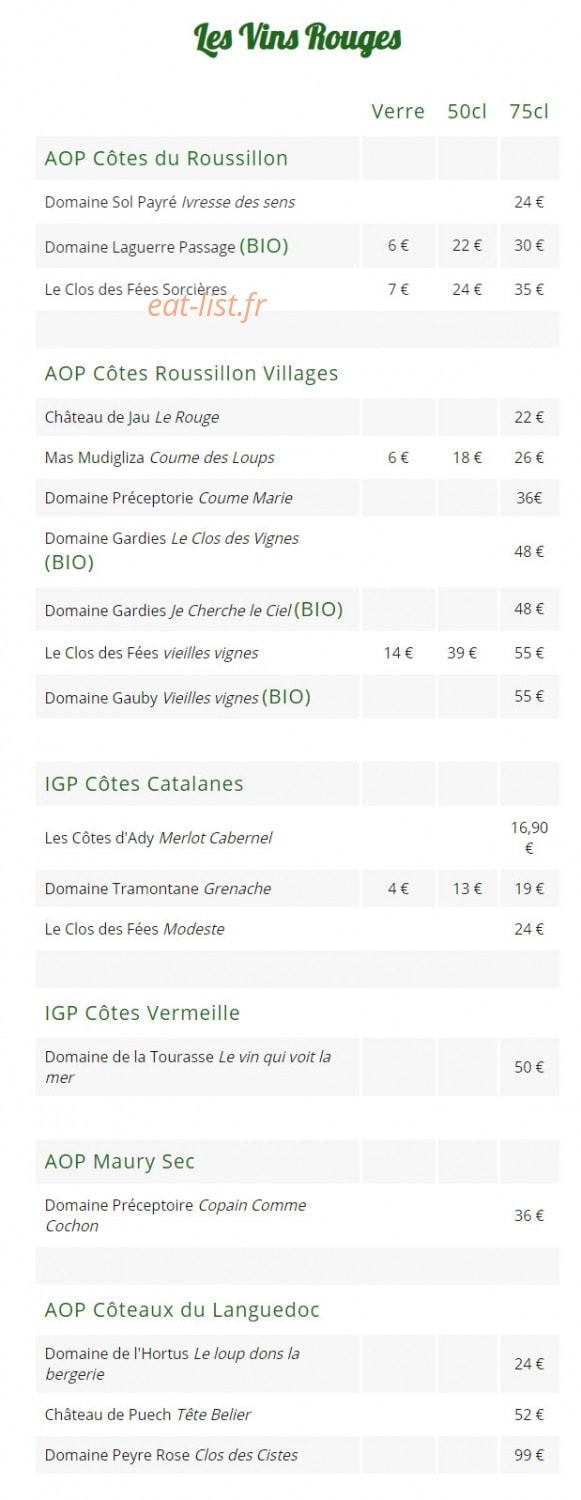 Carte et menu de Chez Pujol à Port Vendres — Les vins blancs