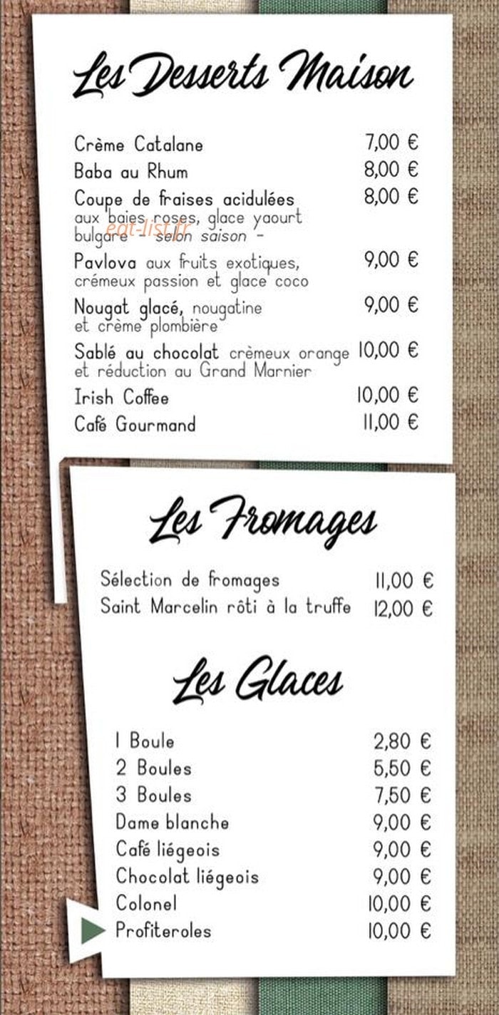 Carte et menu de Chez Pujol à Port Vendres — Les desserts, fromages et glaces