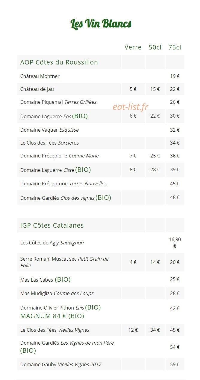Carte et menu de Chez Pujol à Port Vendres — Les vins rouges