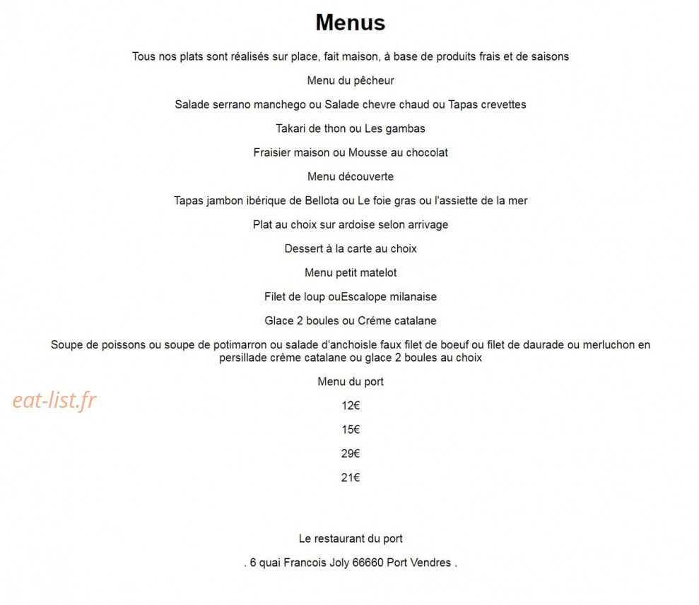 Le restaurant du port — carte page 2