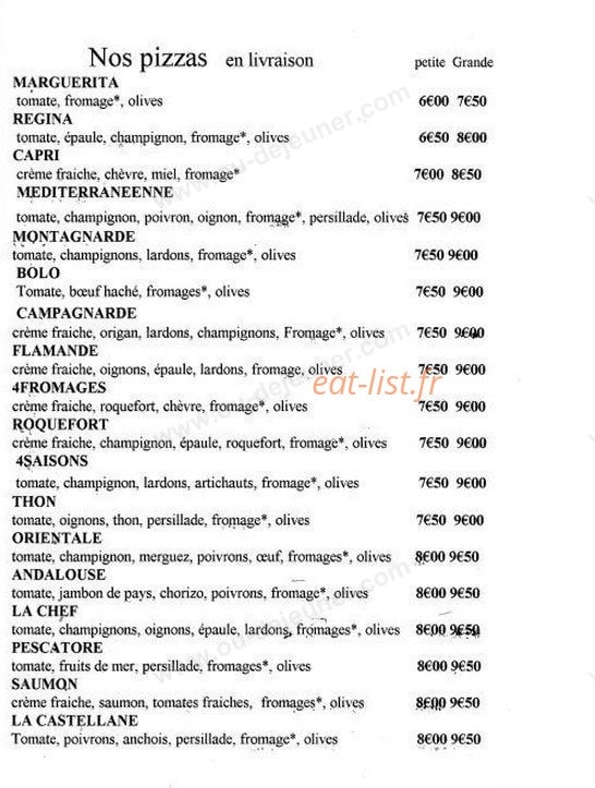 Carte et menu de Pizzeria de la place castellane à Port Vendres — Les pizzas