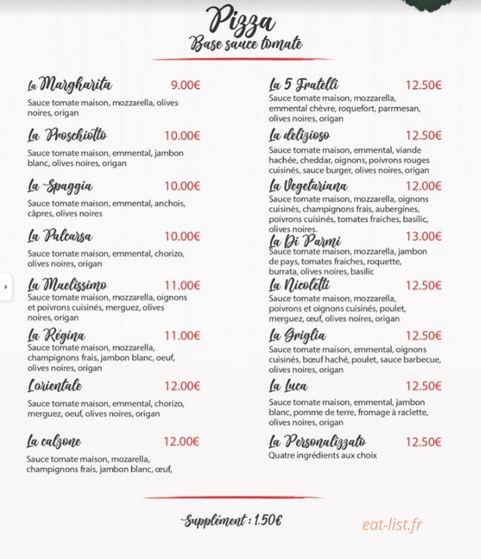 Fratelli Pizza — carte page 1