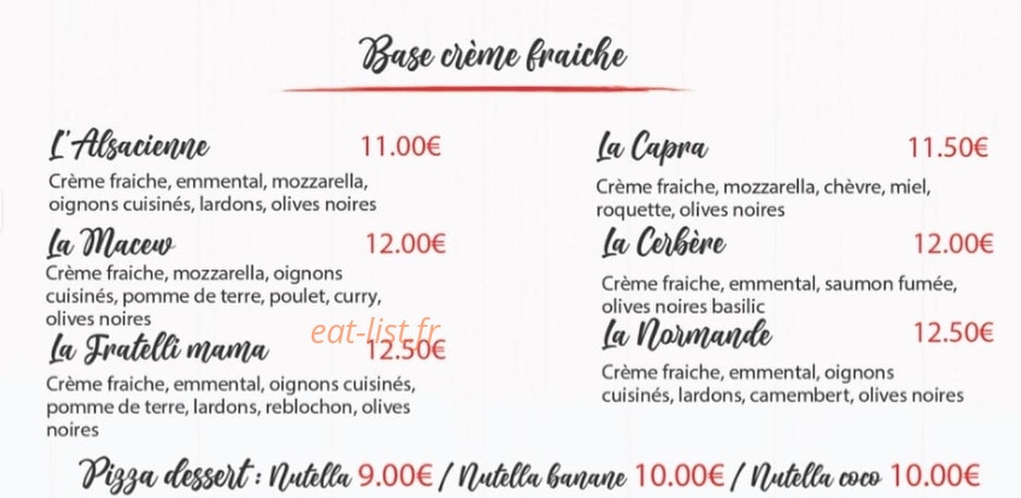 Fratelli Pizza — carte page 2