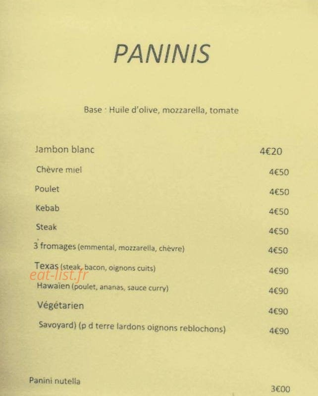 Carte et menu de Chez Loulou à Palau Del Vidre — Les paninis
