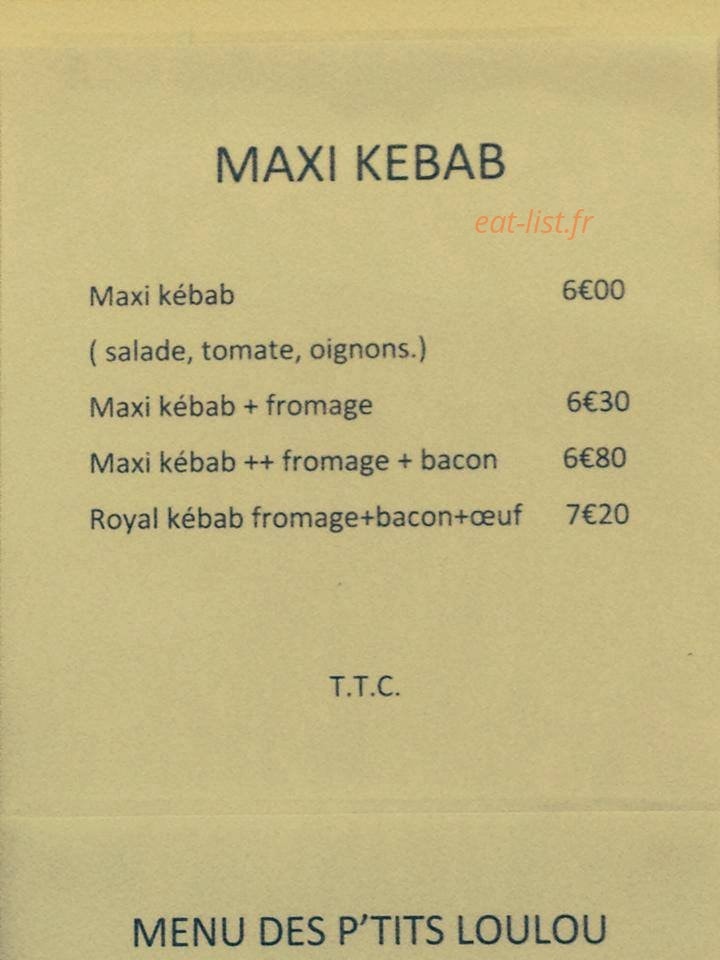 Carte et menu de Chez Loulou à Palau Del Vidre — Maxi kebab