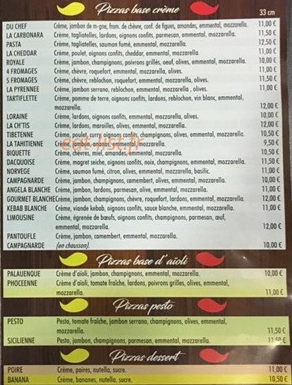 Carte et menu de La Dolce Vita à Palau Del Vidre — les pizzas base creme