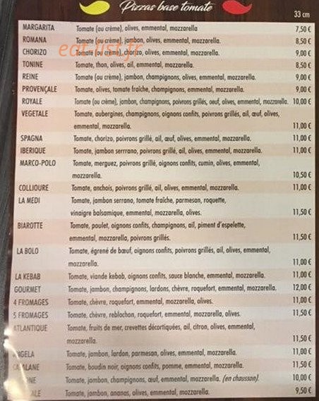 Carte et menu de La Dolce Vita à Palau Del Vidre — les pizzas base tomate