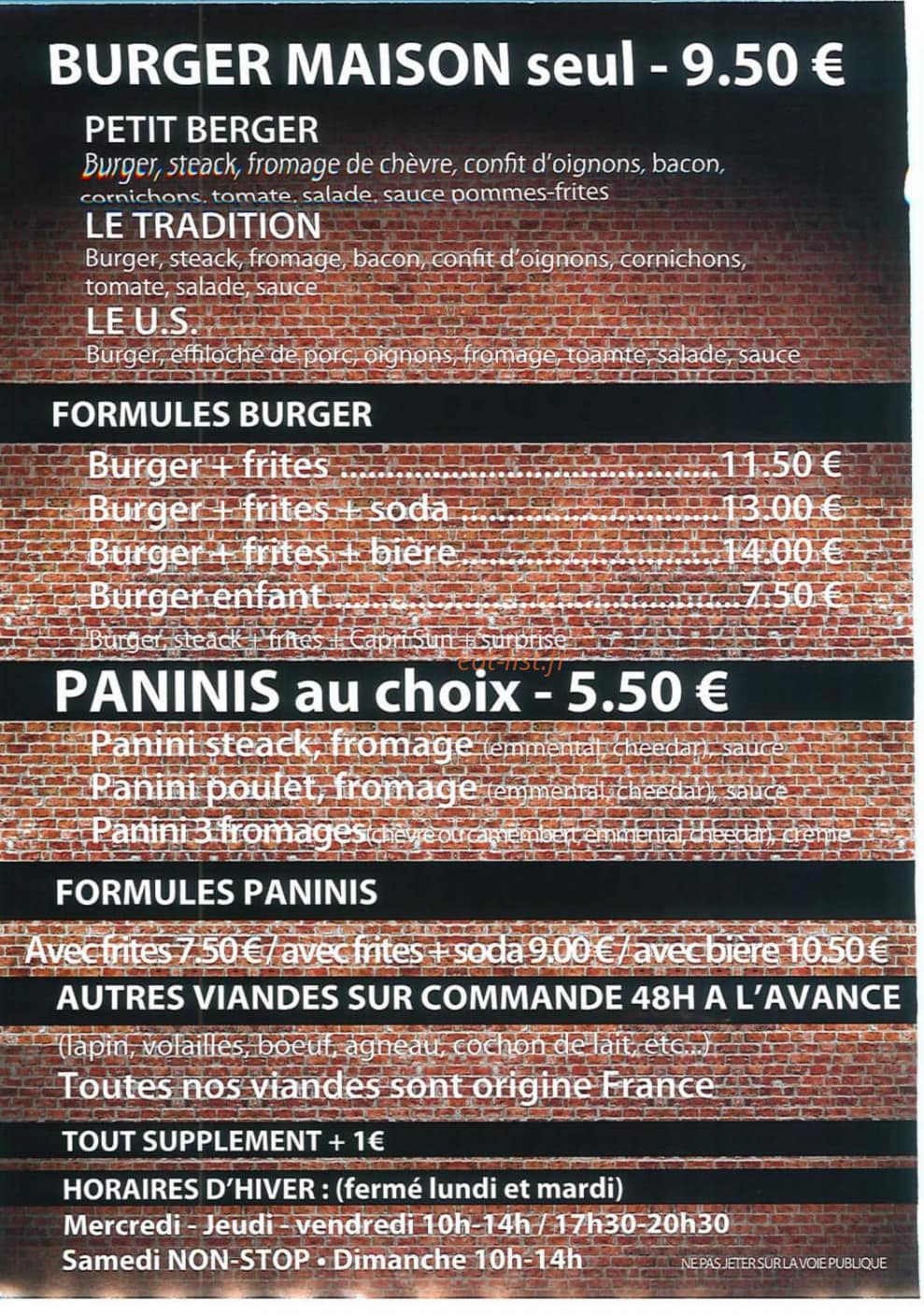 Carte et menu de La Rôtisserie Des Albères à Saint Andre — Les burgers maison, paninis