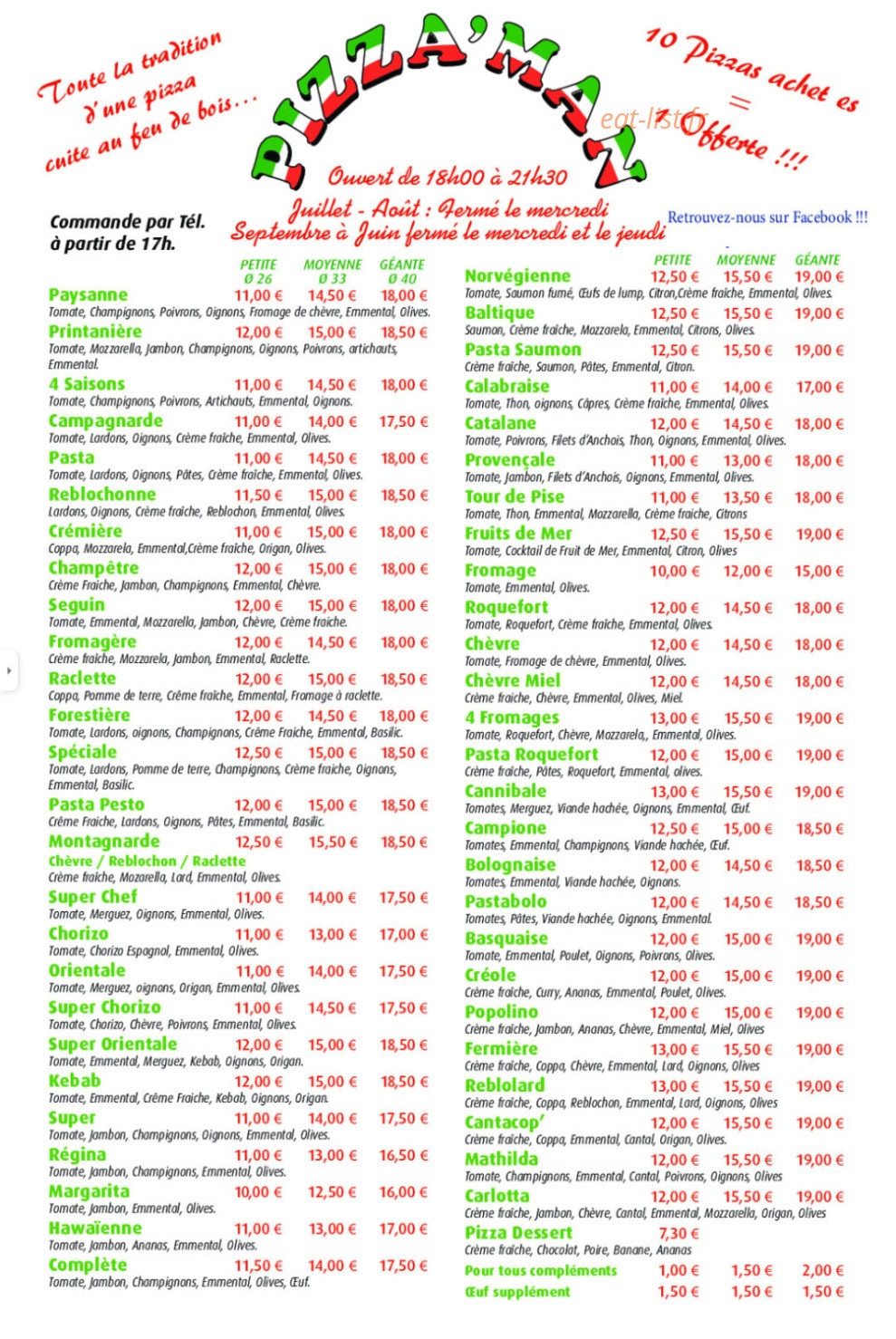 Pizza'Man — carte page 1