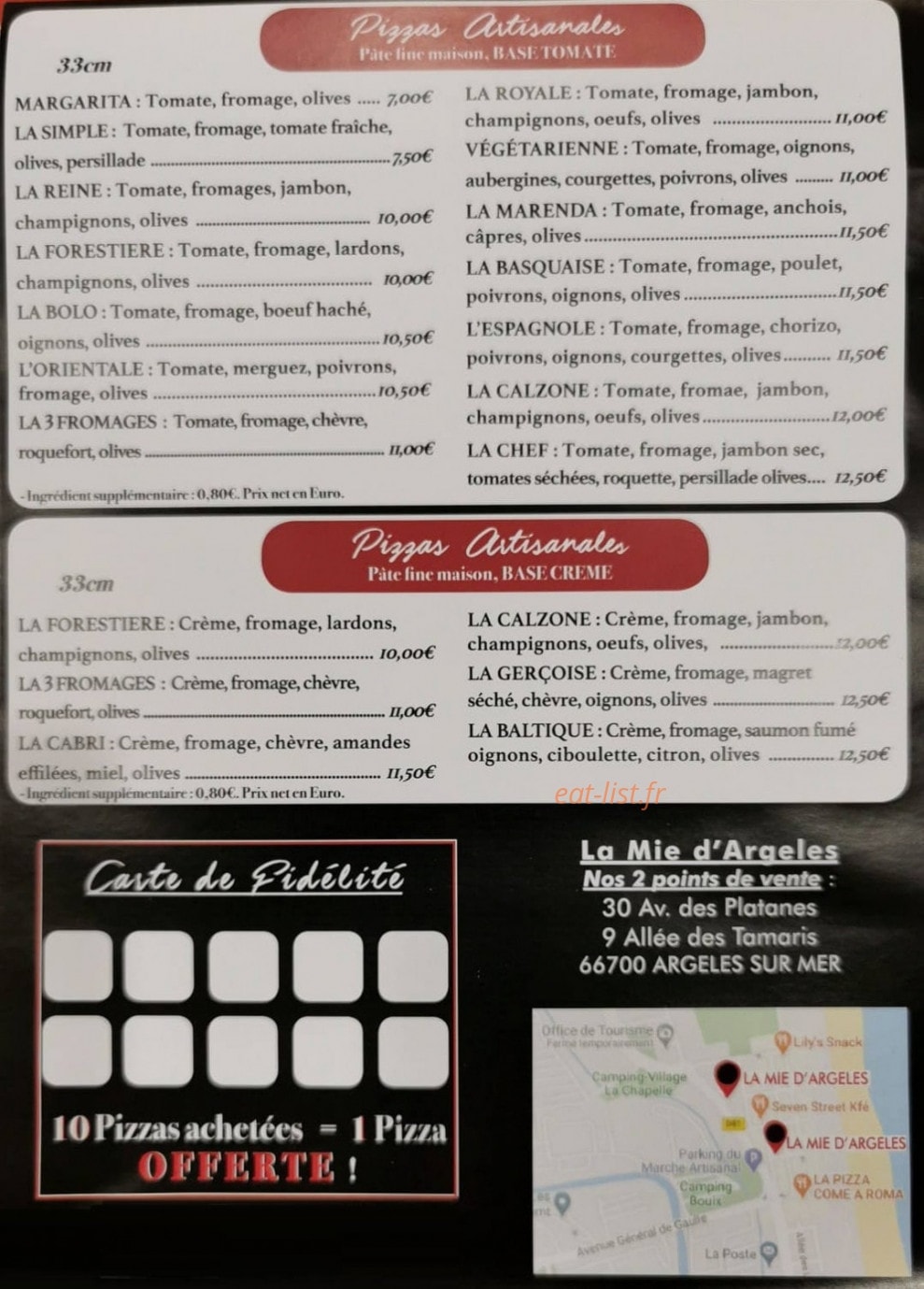 La Mie d'Argelès — carte page 1
