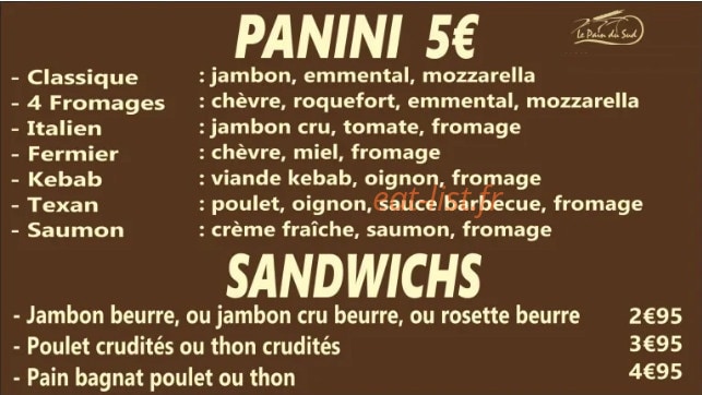 Le Pain du Sud — carte page 2