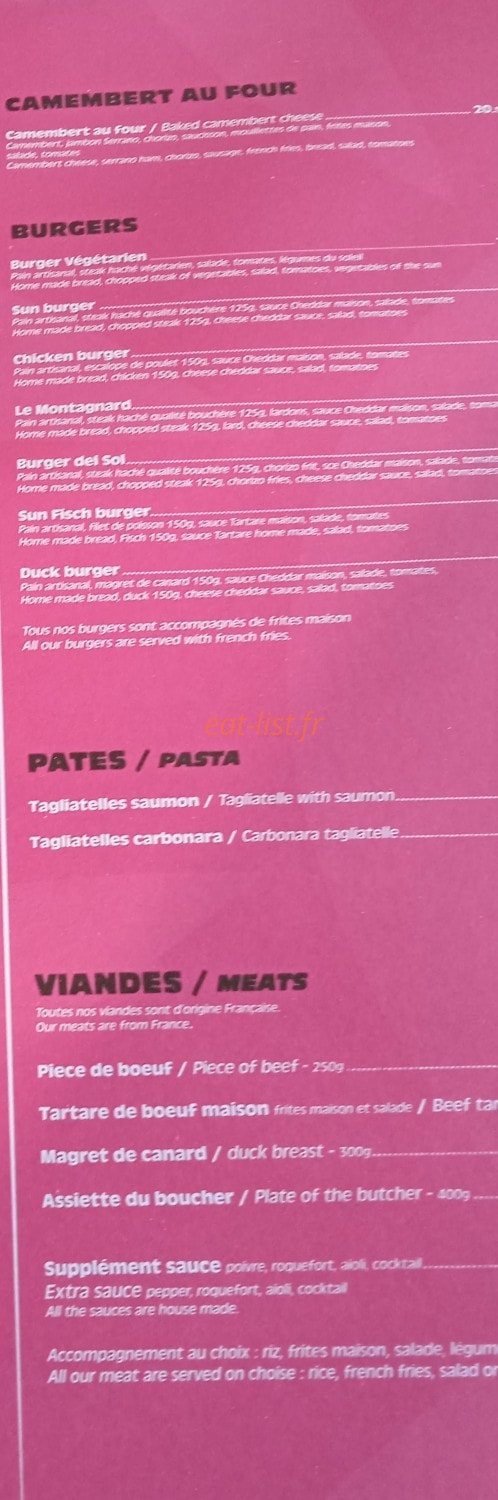 Le Sunrise — carte page 2