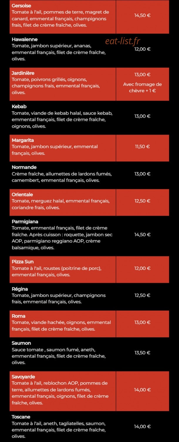 Pizza Sun — carte page 2