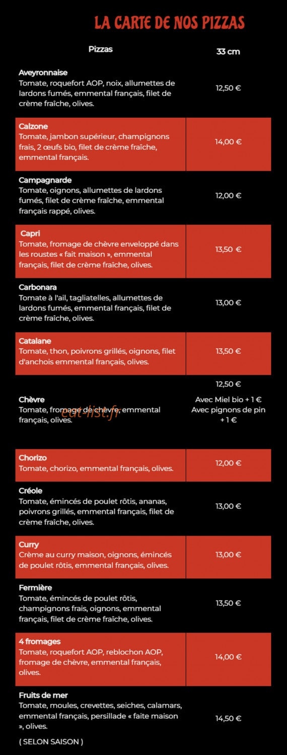 Pizza Sun — carte page 1