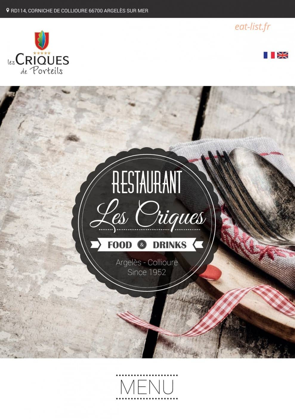 Restaurant Les Criques De Porteils — carte page 1