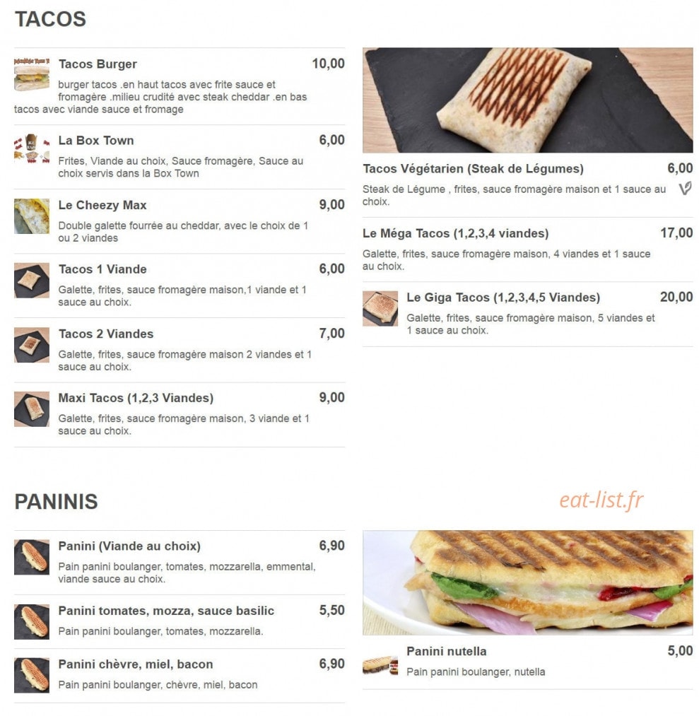 Tacos Town — carte page 1