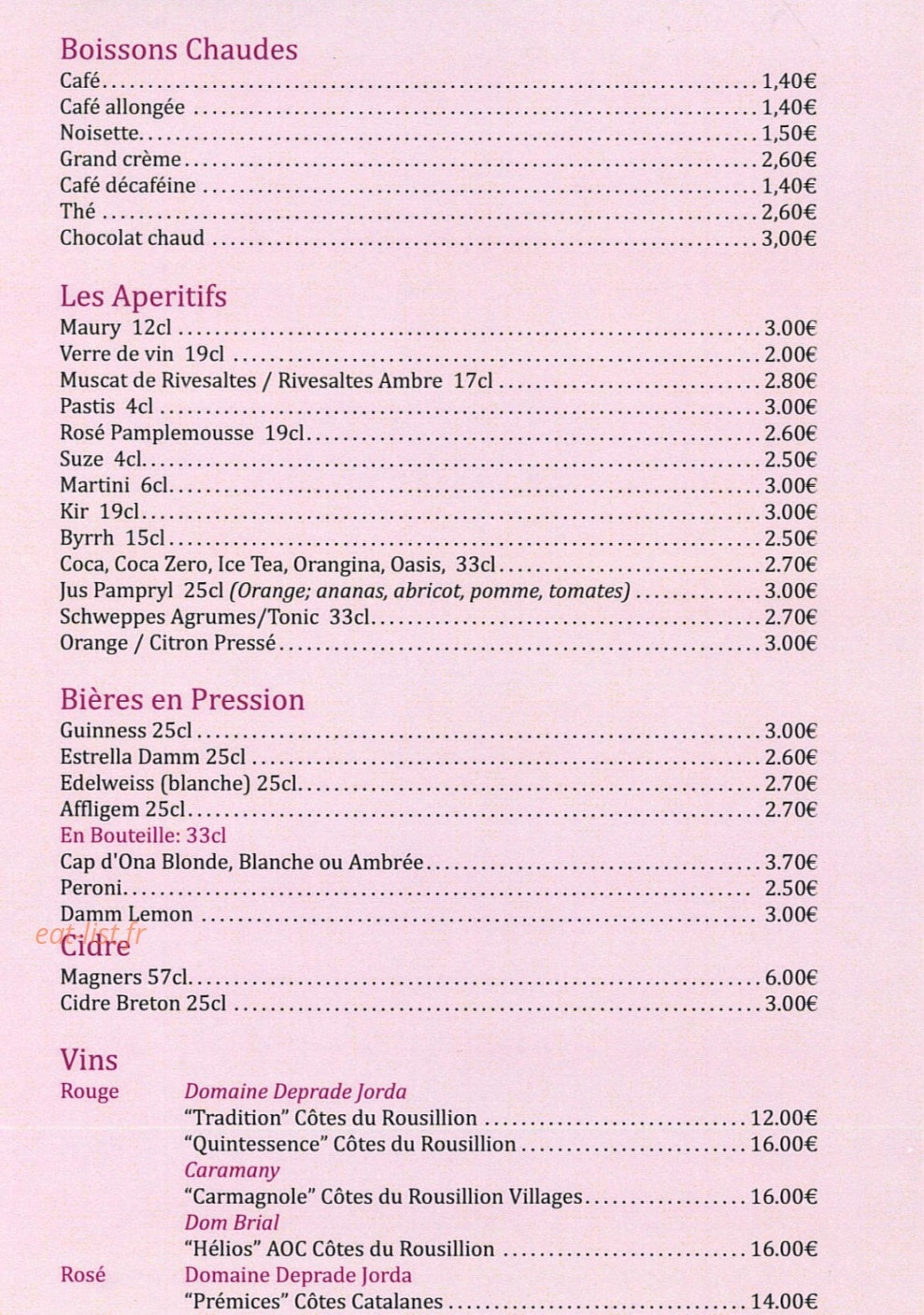 Café des Artistes — carte page 2