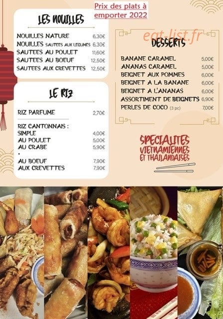 Carte et menu de Délices du Vietnam à Laroque des Alberes — Les nouille, riz, desserts