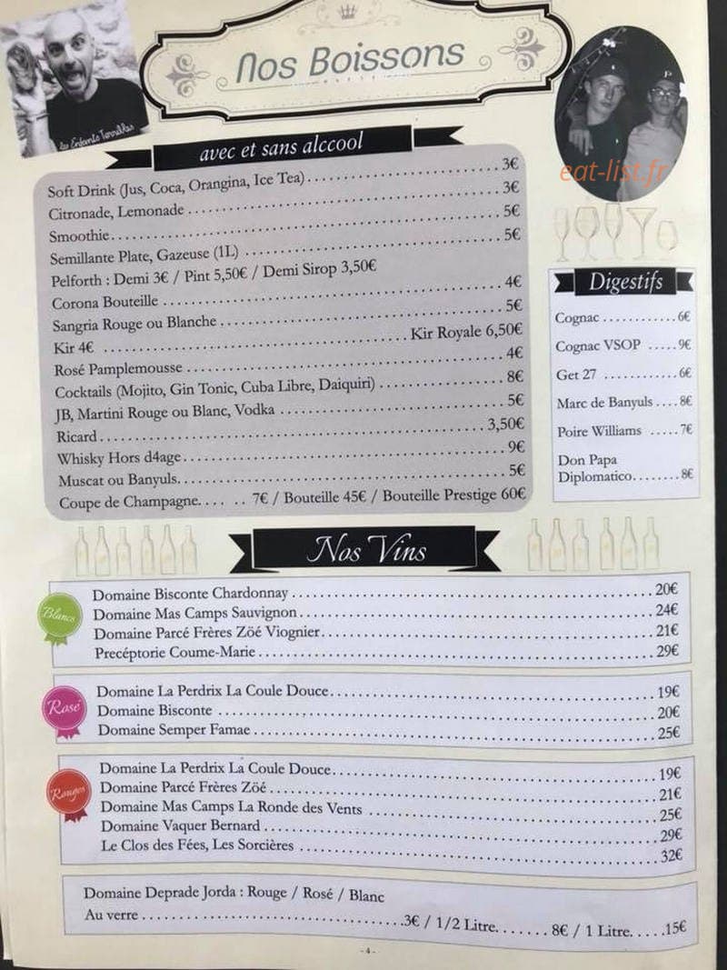 Carte et menu de Les enfants Terribles des Albères à Laroque des Alberes — les boissons