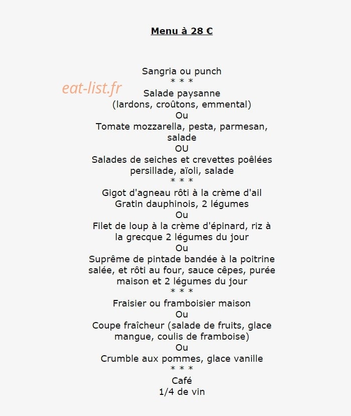 Carte et menu de Auberge Des Alberes à Saint Genis des Fontaines — Menu à 28€