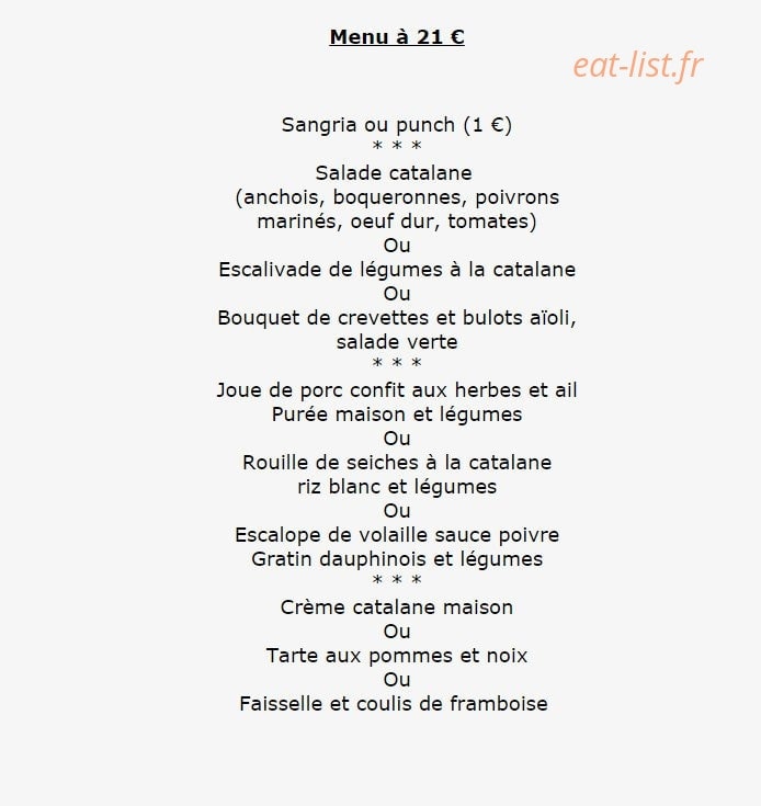Carte et menu de Auberge Des Alberes à Saint Genis des Fontaines — Menu à 21€