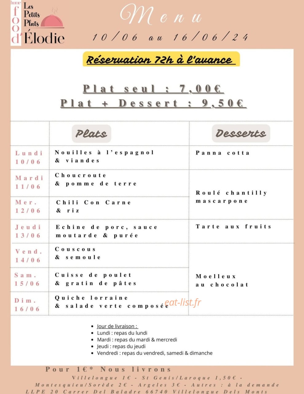 Les petits plats d'Elodie — carte page 1
