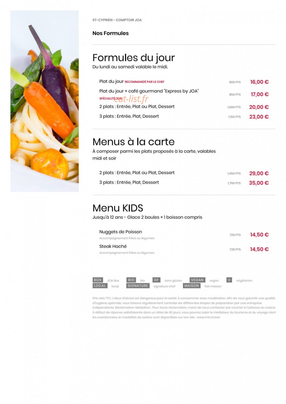 Comptoir JOA — carte page 1
