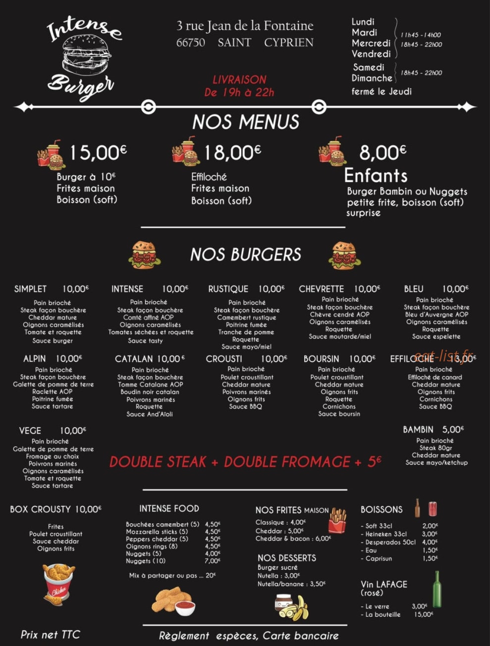 Intense Burger — carte page 1