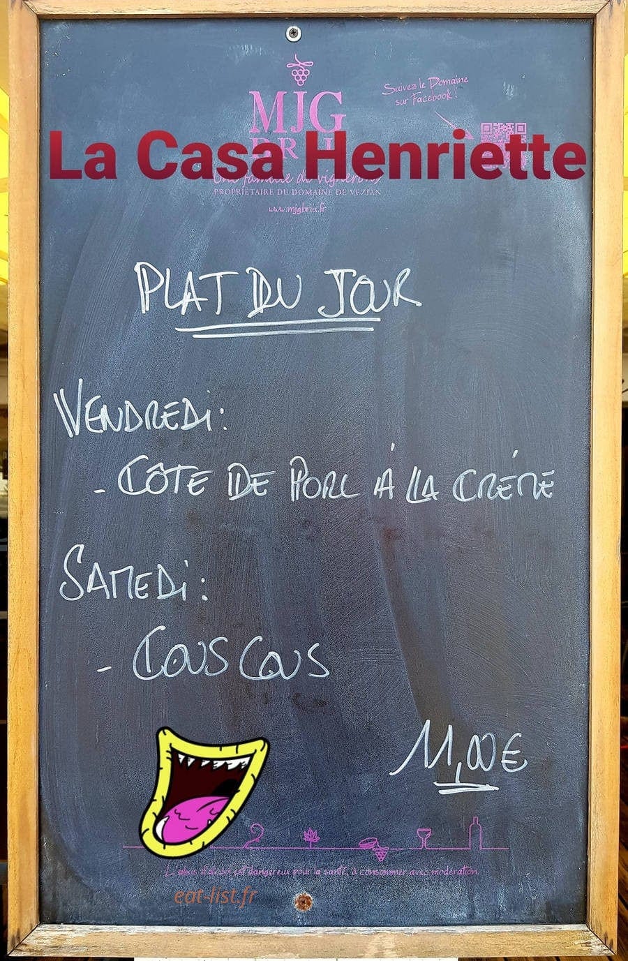 Carte et menu de La Casa Henriette à Saint Cyprien — Exemple de menu