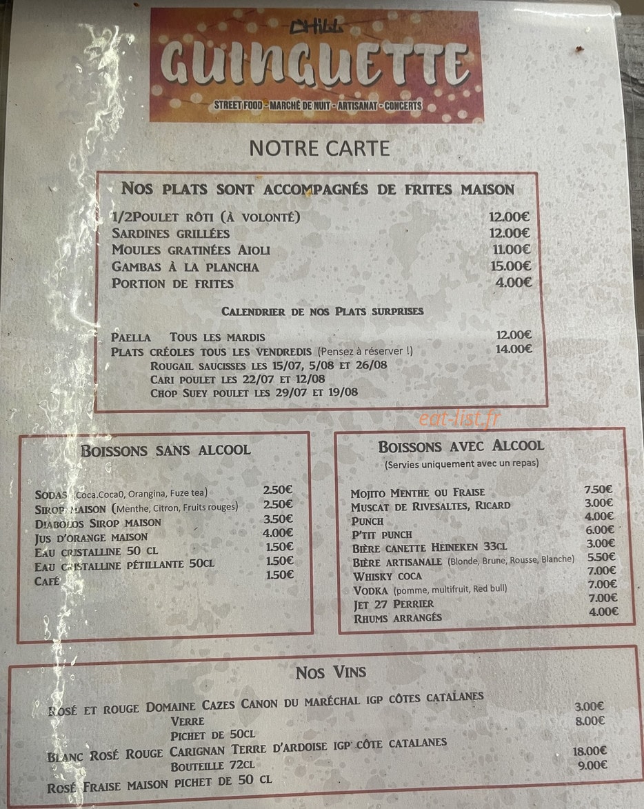 Carte et menu de La chill guinguette à Saint Cyprien — La carte