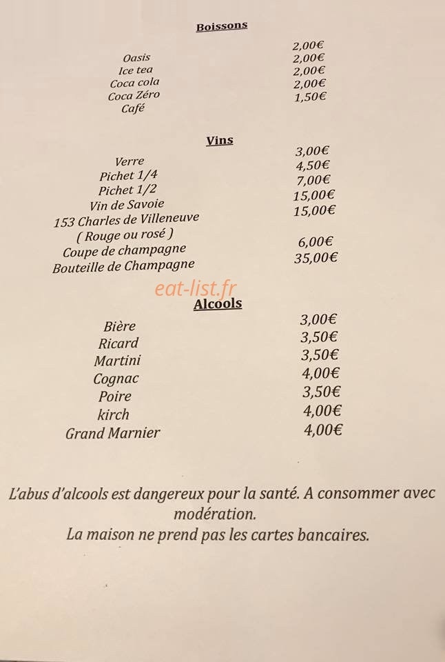 Carte et menu de La Fondue Chez papy à Saint Cyprien — Boissons, vins et alcools