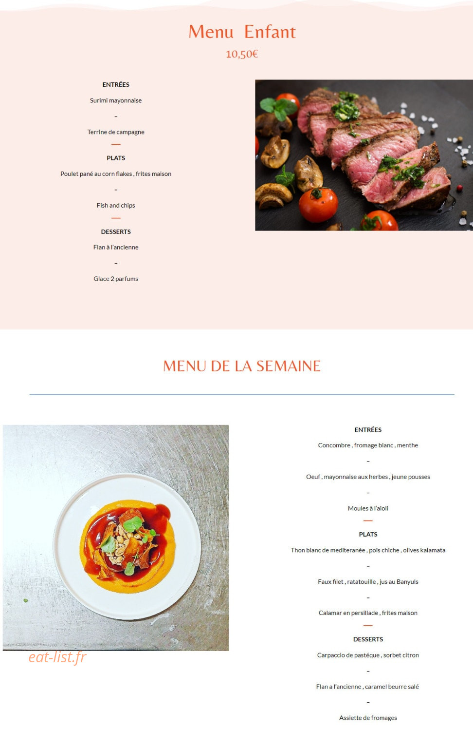 Carte et menu de La Tonnelle à Saint Cyprien — Le menu enfant et menu de la semaine