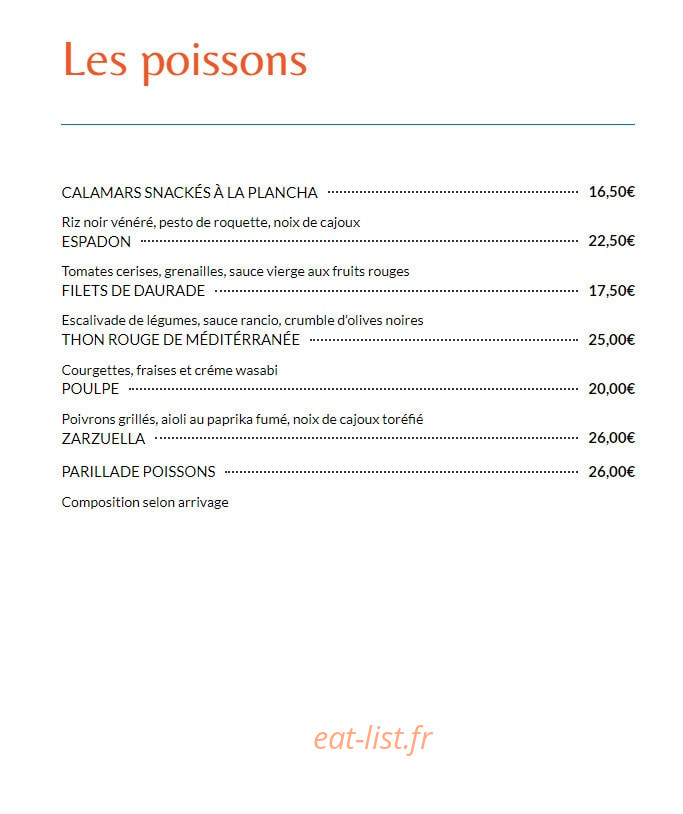 Carte et menu de La Tonnelle à Saint Cyprien — Les poissons