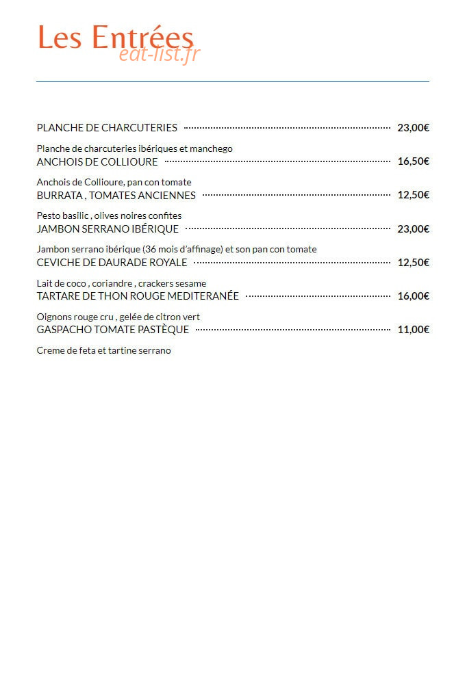 Carte et menu de La Tonnelle à Saint Cyprien — Les entrées