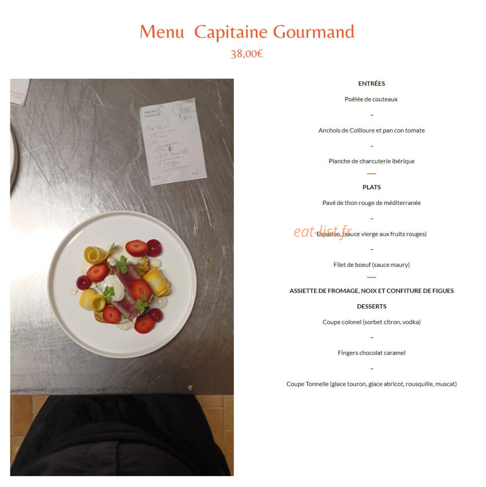 Carte et menu de La Tonnelle à Saint Cyprien — Le menu capitaine gourmand