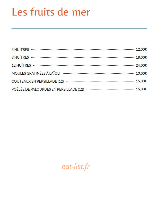 Carte et menu de La Tonnelle à Saint Cyprien — Les fruits de mer