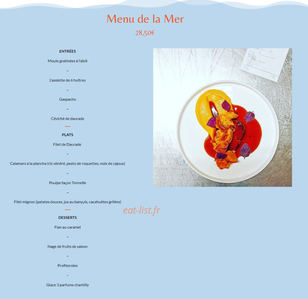 Carte et menu de La Tonnelle à Saint Cyprien — Le menu de la mer