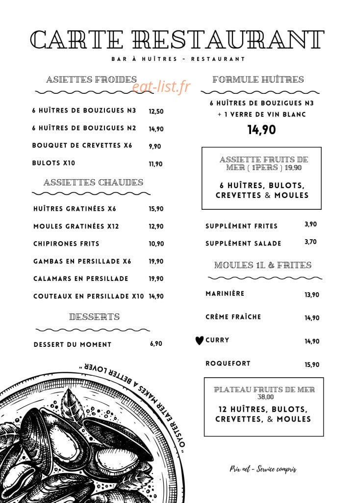 Carte et menu de Le Cabanon à Saint Cyprien — La carte