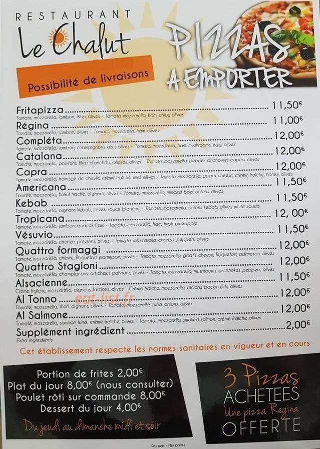 Carte et menu de Le Chalut à Saint Cyprien — Les pizzas