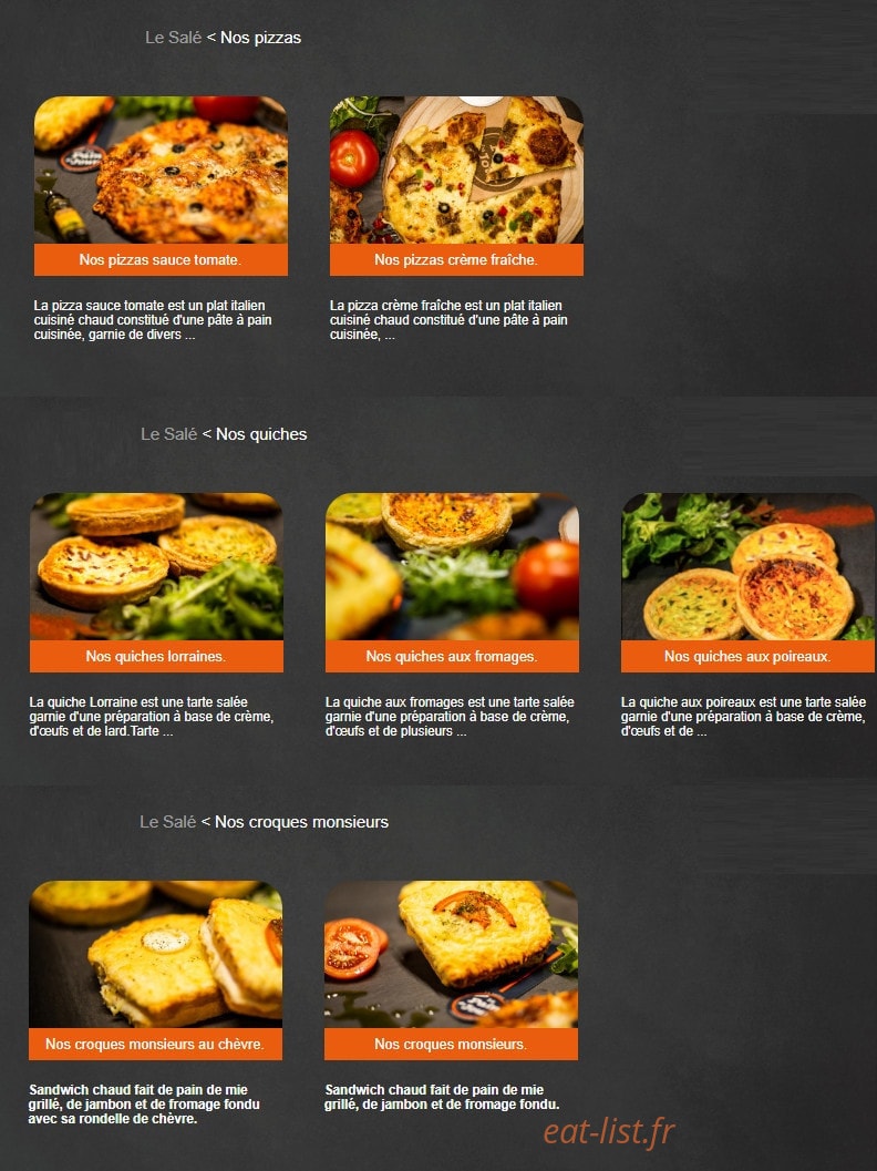 Carte et menu de Le Pain du Jour à Saint Cyprien — Les pizzas, quiches et croques monsieurs