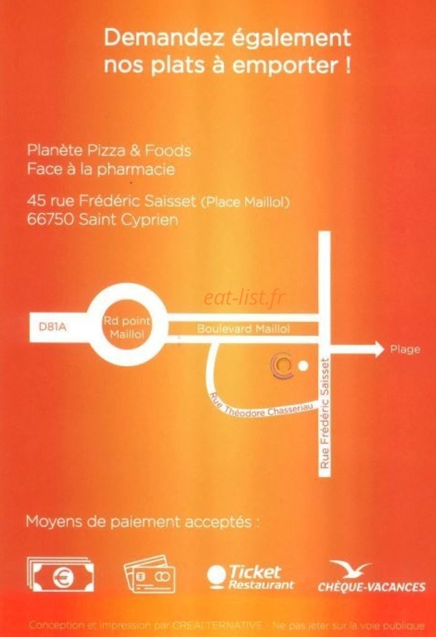 Carte et menu de Planete Pizza & Foods à Saint Cyprien — Les informations