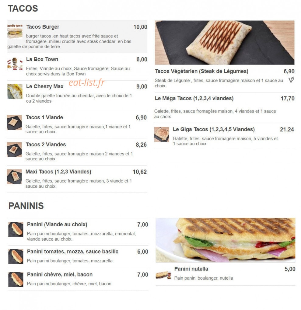 Tacos Town — carte page 1