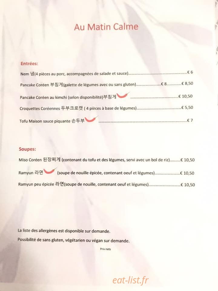 Au Matin Calme — carte page 1
